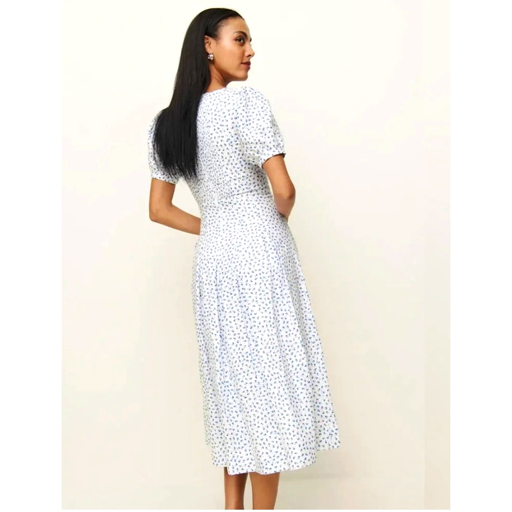 Reformation 6 Coucou 100% Linen Midi Dress Puff Sleeve Liberty Floral Blue White - Picture 5 of 16